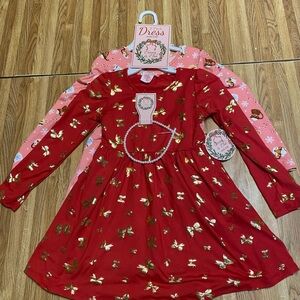 Emma & Elsa Girl’s Long Sleeve Dresses Red / Pink Headband Size 5 New with Tags